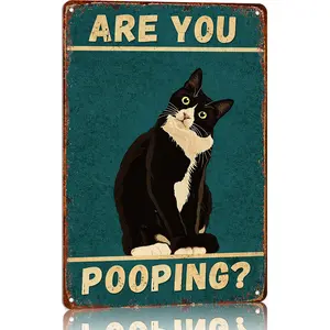 Bathroom Sign Tuxedo Cat Wall Decor Funny Metal Sign 8x12 Inch - Are You Pooping - Wall of Glory Decor Black Cat Sign