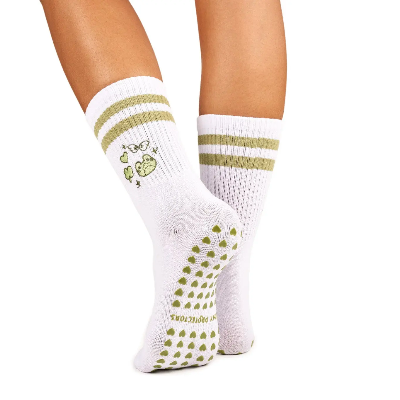 Everyday Grip Socks - Moss the Frog | Unisex Breathable Cotton Blend Socks Set with Arch Compression Support - Non Slip Barre Exercise Socks  - Perfect for Yoga, Pilates & Home Casual Wear - One Size