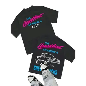 VortexPulse Streetwear Y2K Style Men's T-Shirt 100 Cotton Printed Pattern Cotton T-Shirt Chevrolet Heartbeat Of America Truck Design Retro Car Graphic
