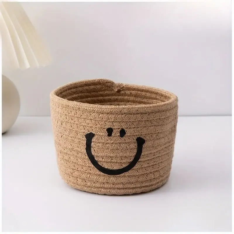 Woven Smile Storage Basket, Multifunctional Desktop Organizer Bin, Cosmetic Brush Pen Holder, Decorative Container for Office Dorm Shelf, Multifunctional Organizing