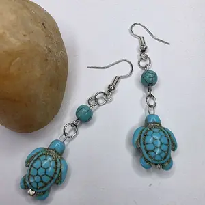 Stone Turtle Earrings, Animal-Shaped Earrings with Golden Details, Reptile Motif Costume Jewelry Accessories, Reptile Motif Earrings