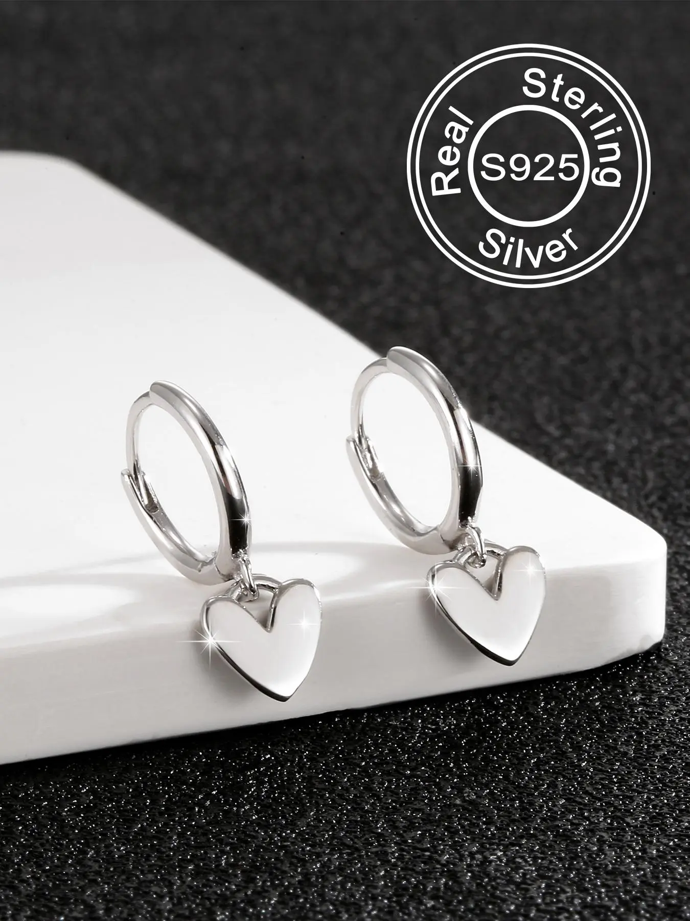 S925 Sterling Silver Heart Decor Dangle Earrings, Dangling Earrings, Heart Shaped Earrings, Cute Fashionable Earrings for Women & Girls, Trendy All-match & Exquisite Jewelry for Birthday Gift