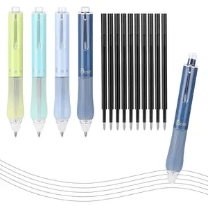 4 count Retractable Erasable Gel Pens & 10 count Refills, Quick Dry Ink Pen with Eraser, 0.5mm Fine Point Smooth Writing for  to School Office Supplies (Black Ink)