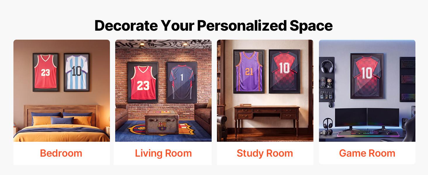 VEVOR Modern Wooden Sports Jersey Shadow Box Display Case, 31.5x23.6x1 in, 98% UV Protection PC Panel, Included Hanger, Wall-Mountable Photo & Picture Frames, Sports Memorabilia Holder for Game Rooms, Black Home Decor, Frame Design#BacktoSchool