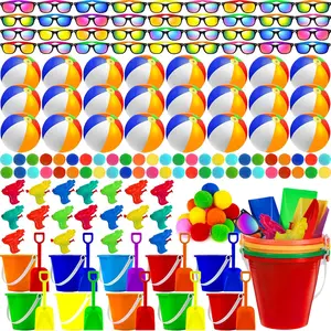 120 Pcs Kids Summer Beach Party Favors Sets- Includes 24 Inflatable Beach Balls Bulk, 18 Sand Bucket and 18 Shovels Set, 24 Neon Sunglasses Bulk, 18 Water Guns,18 Water Balls, Pool Party Gift Supplies