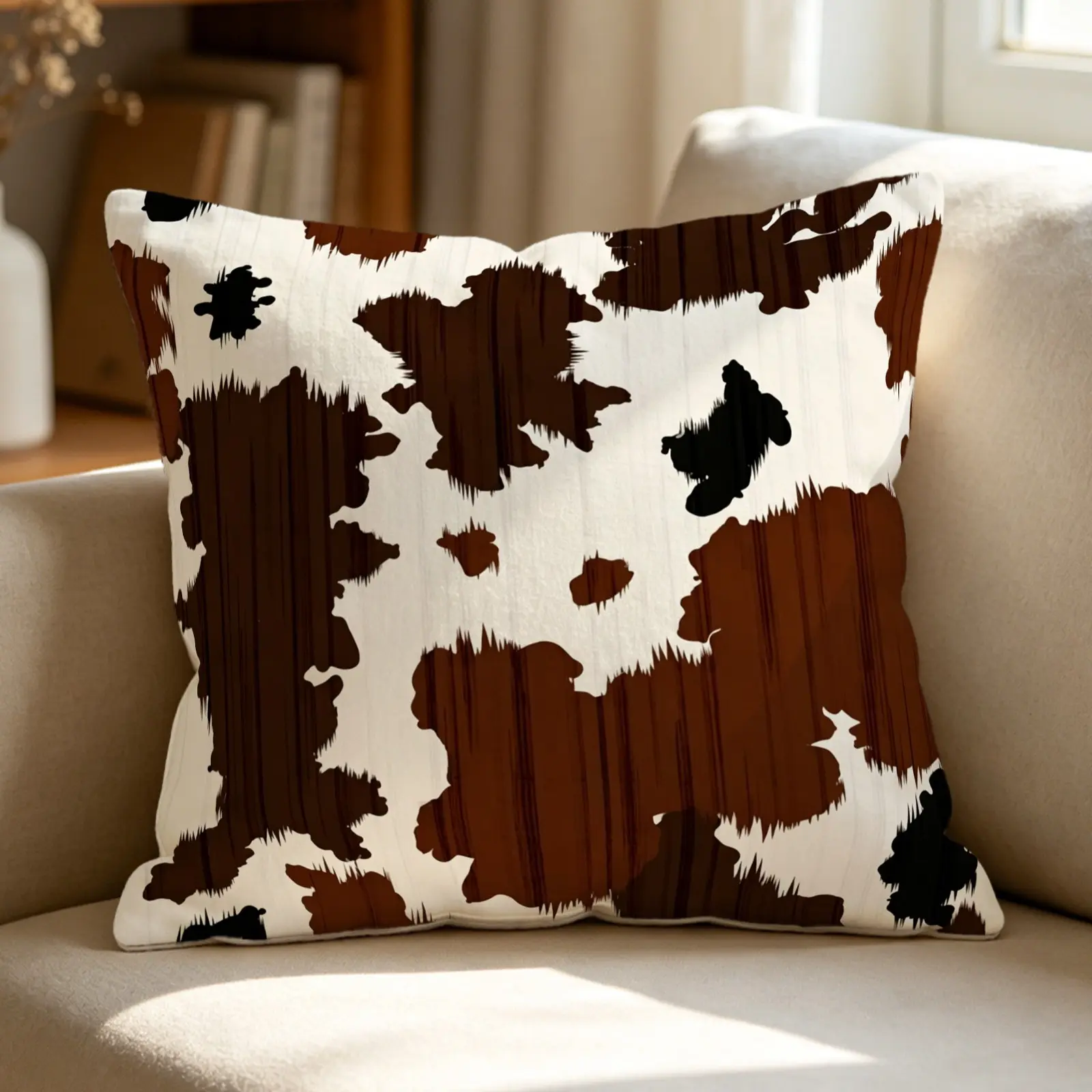 45×45 cm Cow Print Cushion, Vintage Cow Print Pillow, Multi‑Color Cow Print Cushion, Made of Soft Microfiber Fabric, Adds a Touch of Elegance to Any Space, Versatile and Suitable for Any Setting