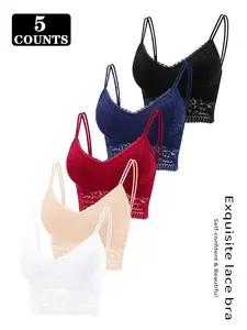 5PCS Women Lace Bralette Set  Wireless Camisole Bra Sexy Comfortable Breathable Undergarment