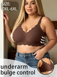 1-piece plus-size seamless smooth jelly glue bra with wavy trim, featuring a comfortable and stylish design. This women's push-up bra delivers an elegant look for all occasions.