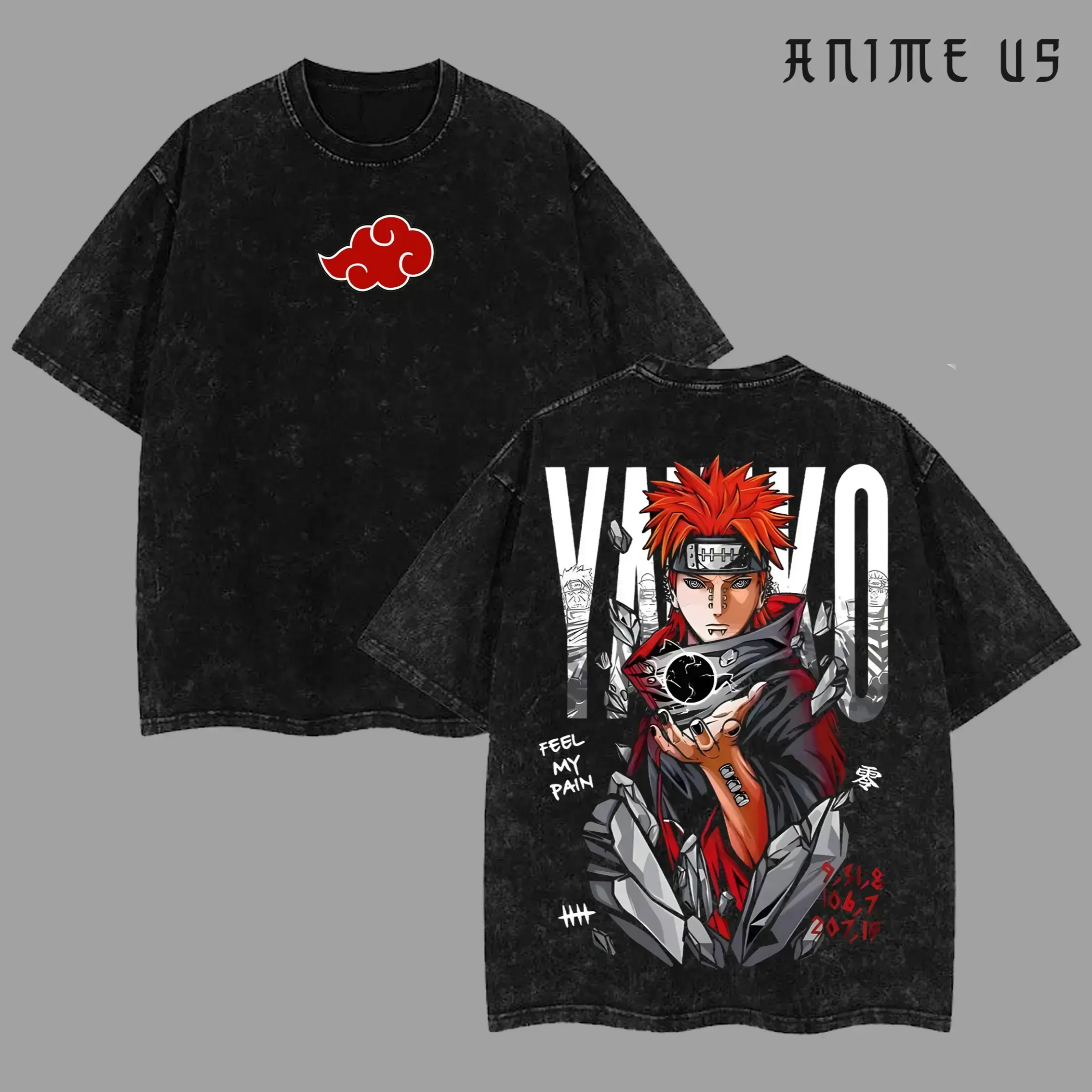 Pain Yahiko Akatsuki Retro Washed Heavyweight Cotton T-Shirt. High-Res Graphic Vintage Oversized Naruto Shippuden Tee. Unisex Y2K Anime Streetwear. The Ultimate Father's Day Gift & Casual Top for Manga Fans.