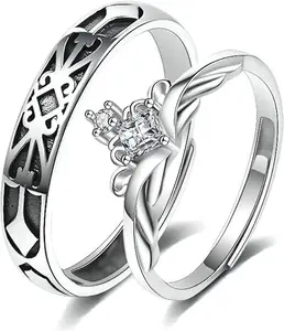 Couples Matching Promise Rings for Women, Men, Her, Him, Best Friend - Set of 2 Adjustable Engagement Wedding Rings, Gift Wrap