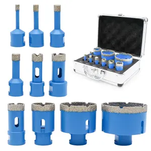 10 piece brazed hole cutter set for ceramic tile quartz stone marble drilling bits angle grinder M14 thread core drill kit dry wet use fast drilling smooth cutting durable wear resistant no chipping multi size set for stone tile glass high efficiency tool