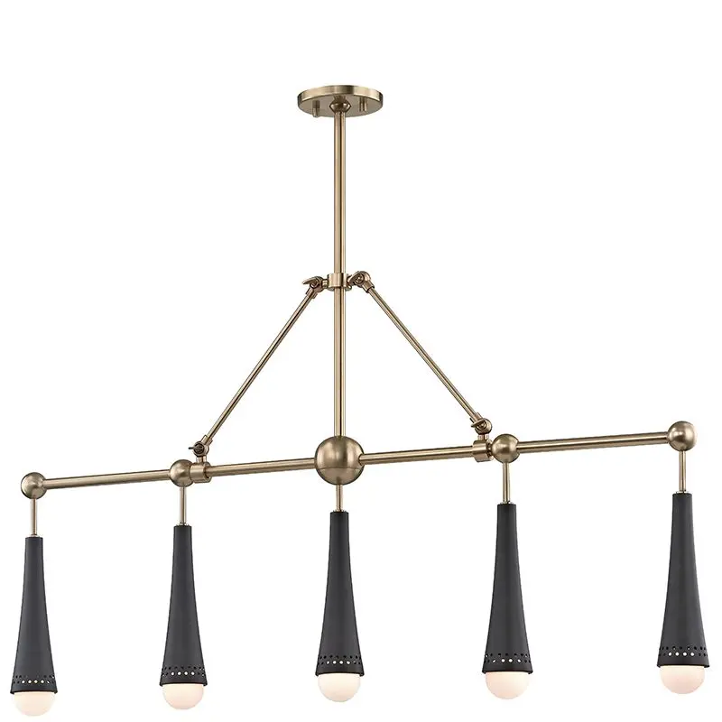 Tupelo 6-Light Linear Chandelier With Aged Brass Finish And Off-White Globe Shades