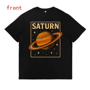 Solar System Saturn Design – Black T-Shirt with Stars and Universe Motif