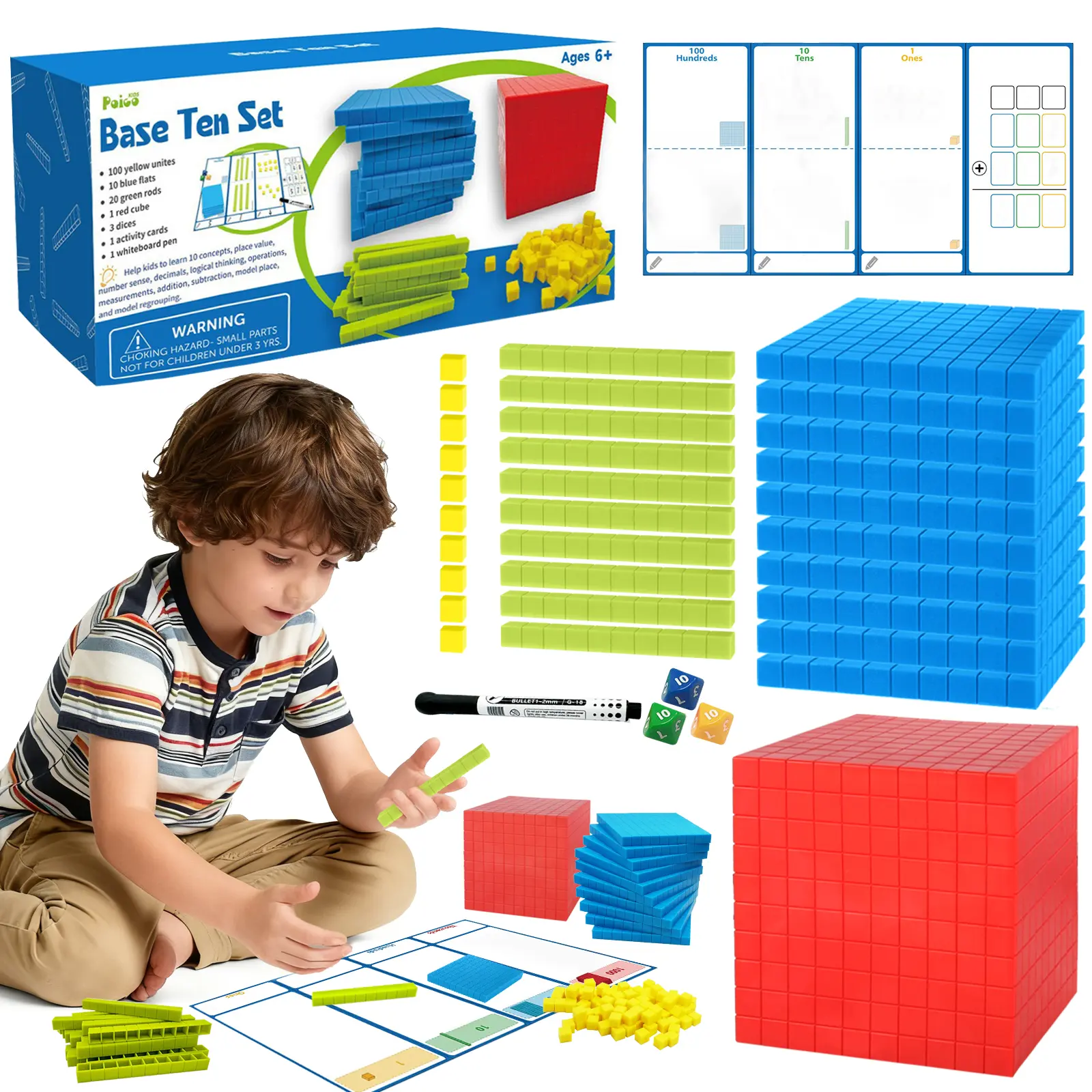 Base Ten Blocks Math Manipulatives Set for Kids – Hands-On Place Value ...
