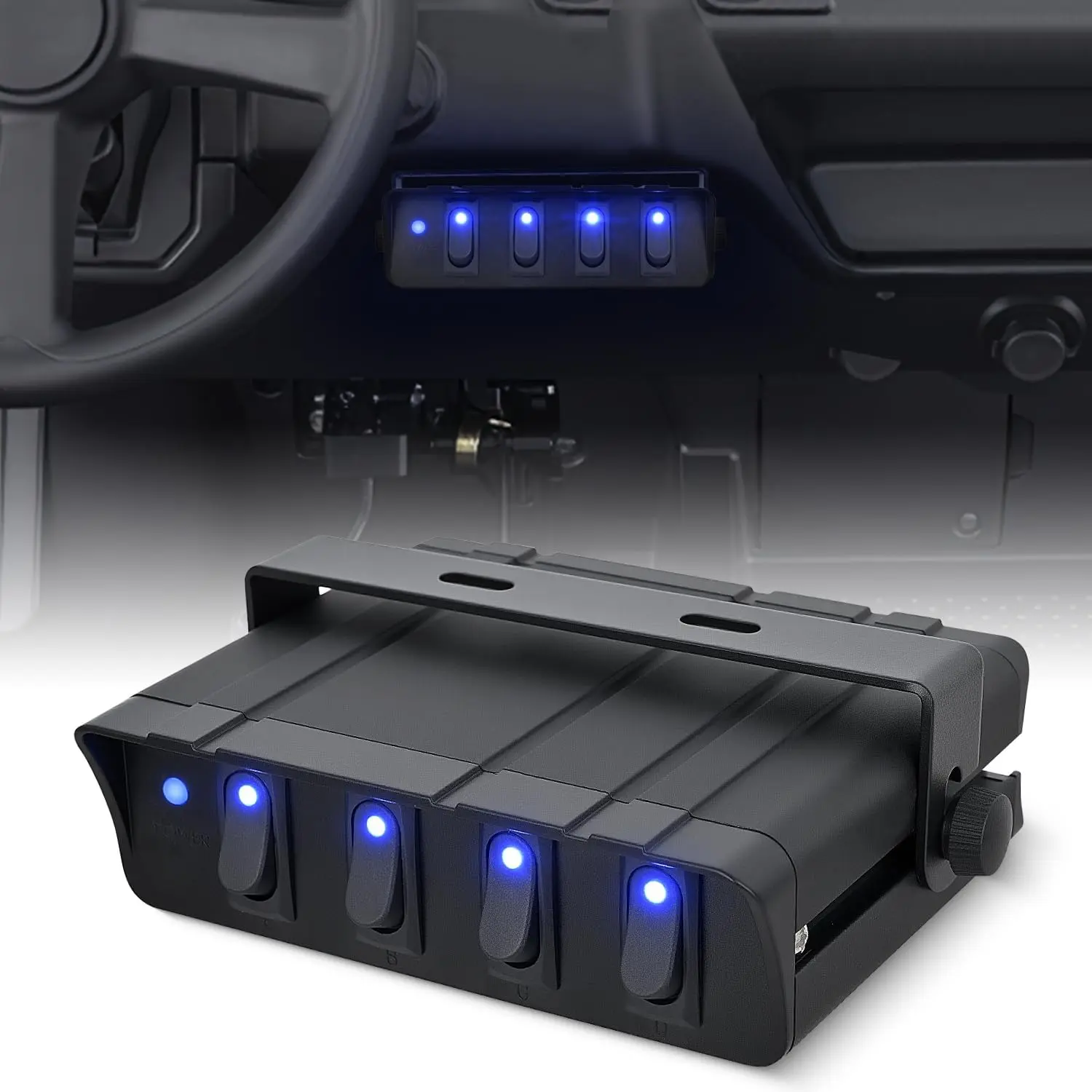 Niligft 4-Gang Waterproof SPST Rocker Light Switch Panel with 40A Fuse, 12V-24V Blue LED Toggle, 12 Gauge Power Cord, 20 Gauge Color-Coded Ground Wire, 20A-40A Max for Automotive Cars (Father's Day Gift), 4 Gang Switch Box, Rocker Switch