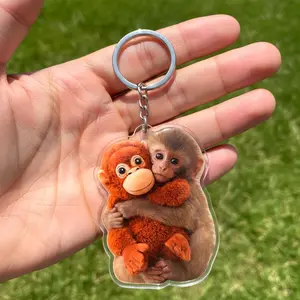 Punch Monkey Acrylic Keychain, Baby Monkey Punch Keychain, Punch Monkey Plush Keychain, Cute Monkey Hugging Plush, Team Punch