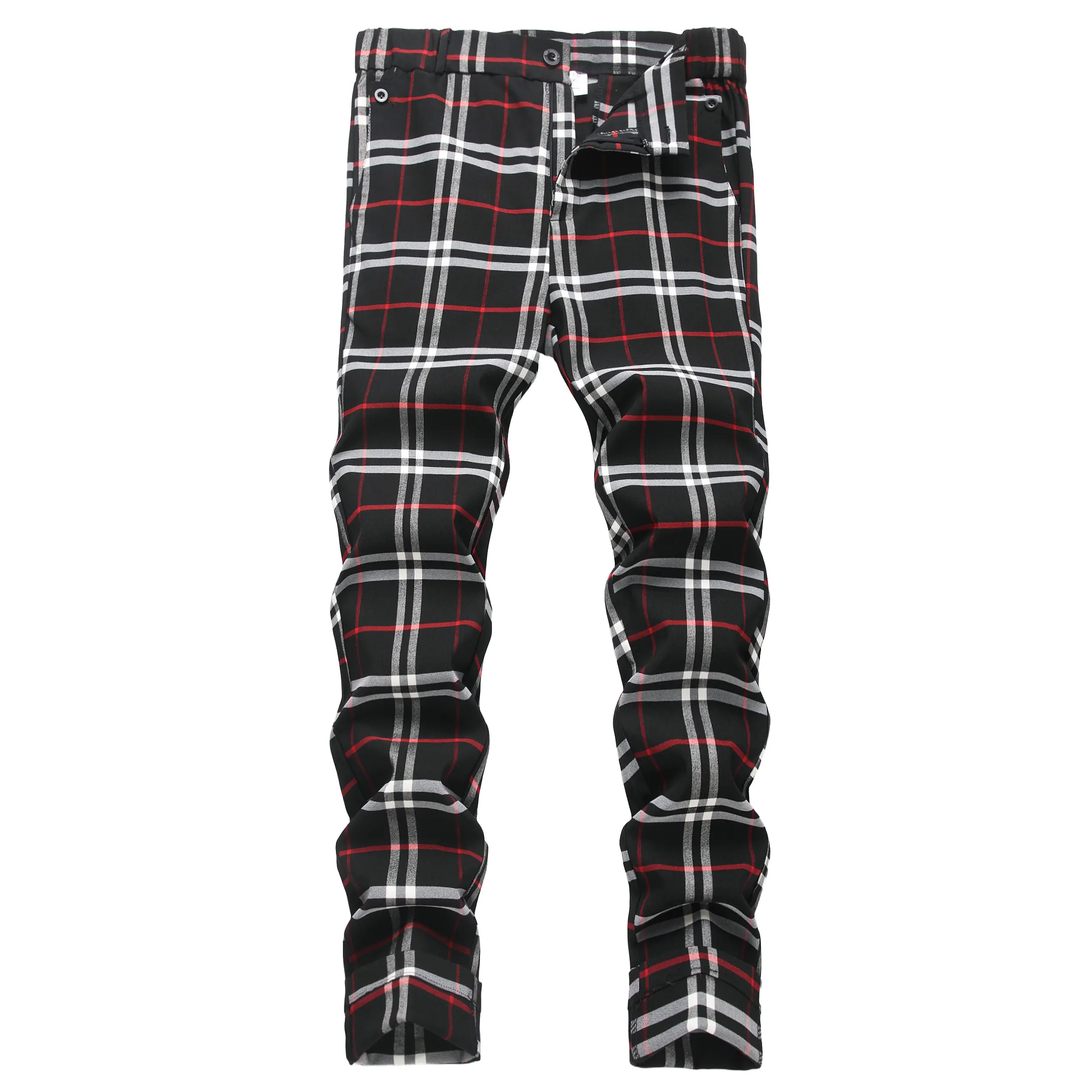 JUNBAOSS Men's Slim Fit Stretch Dress Pants Plaid Skinny Pants for Men, Straight Leg Fashion Comfort Flex Waist Pants, Men's Casual Business Golf Dress Chinos Pants