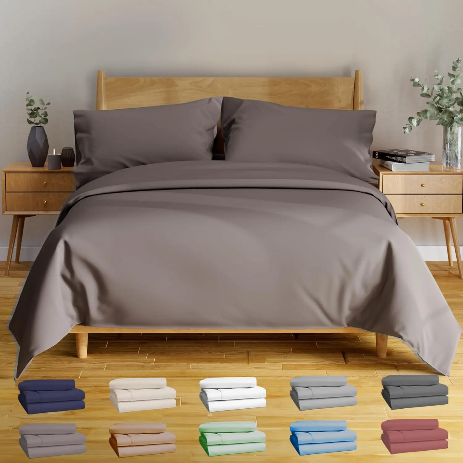 BAMPURE 4Pcs - 100% Viscose Derived from Bamboo Sheets Full Size Sheets Set - Super Soft Viscose Bamboo Cooling Sheets for Hot Sleepers - Up to 16’’ Deep Pocket - Luxury Series Full Sheet Set (S Gray)