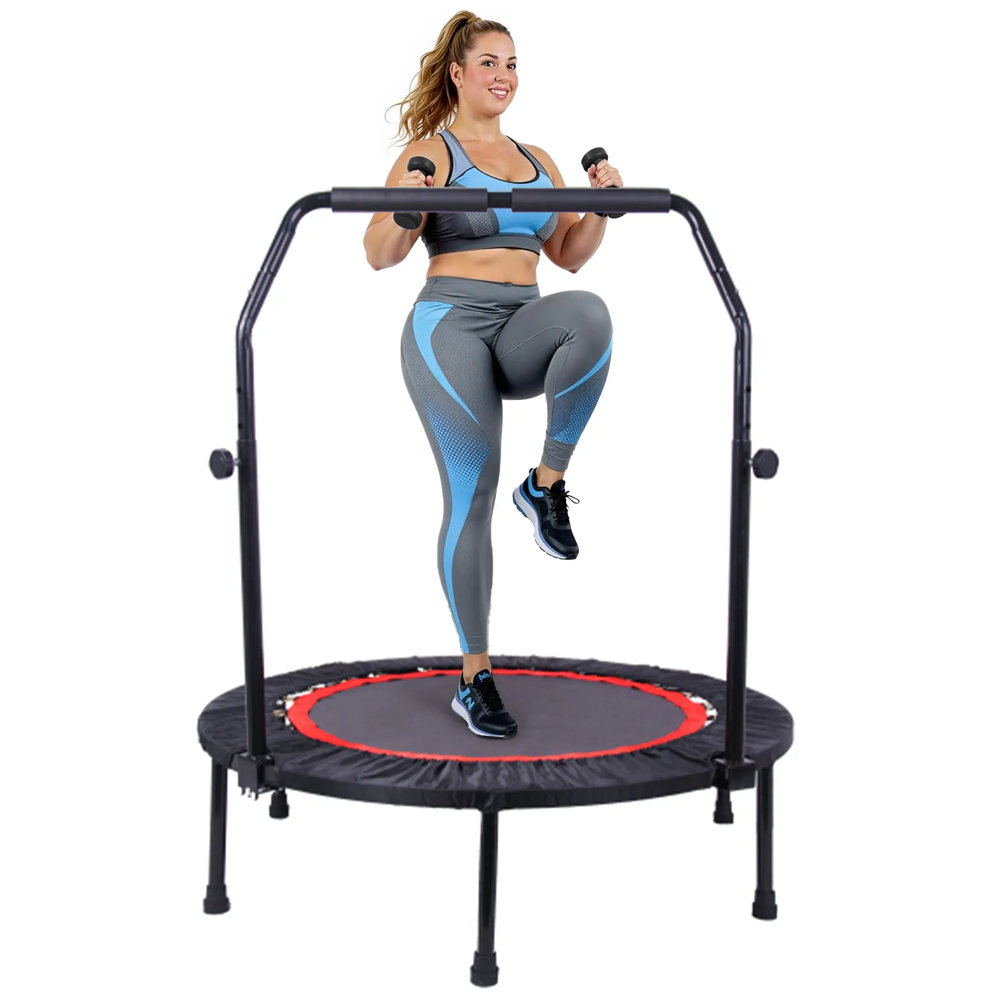 【SAVEYOUR】40 Inch Mini Exercise Trampoline, Indoor Fitness Rebounder with Adjustable Handlebar, Heavy-Duty 300 LBS Capacity, Foldable Design with Pad for Home/Home Gym