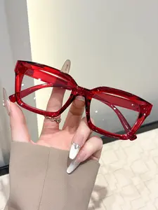 Women's Rectangular Casual Flat Mirror Glasses, Suitable for Office Commuting Daily Life, Simple Design, Perfect for Everyday Use
