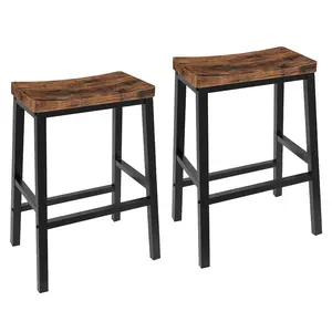 HOOBRO Bar Stools, Set of 2 Bar Chairs, 23.6 Inch Saddle Stools, Kitchen Counter Stools with Footrests, Industrial Stools for Dining Room, Kitchen, Counter, Bar, Rustic Brown and Black