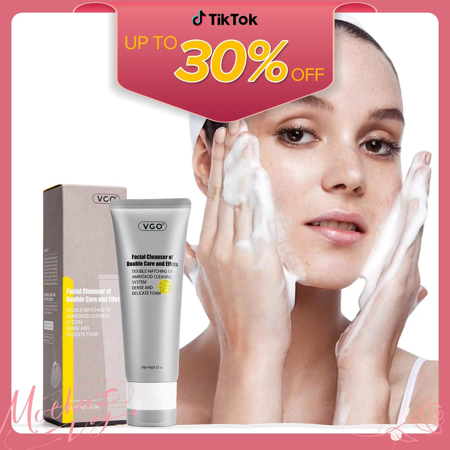 VGO-Facial Cleanser of Double Care and Effets, Gentle Face Wash  and Deep Cleansing Skin Care Product for All Skin Type, 100g Moisture Cream
