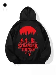 Unisex Hellfire Club Stranger Things T-Shirt, Graphic Print Hoodie, Casual Hooded Sweatshirt, Long Sleeve Fitted Casual Top, Vintage Letter Pattern, Fall & Winter Fashion