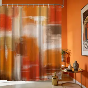 Orange Aabstract Shower Curtain Burnt Orange and White Oil Painting Shower Curtains for Art Bathroom Decor, Waterproof Fabric 70 x 72 inch with Hooks