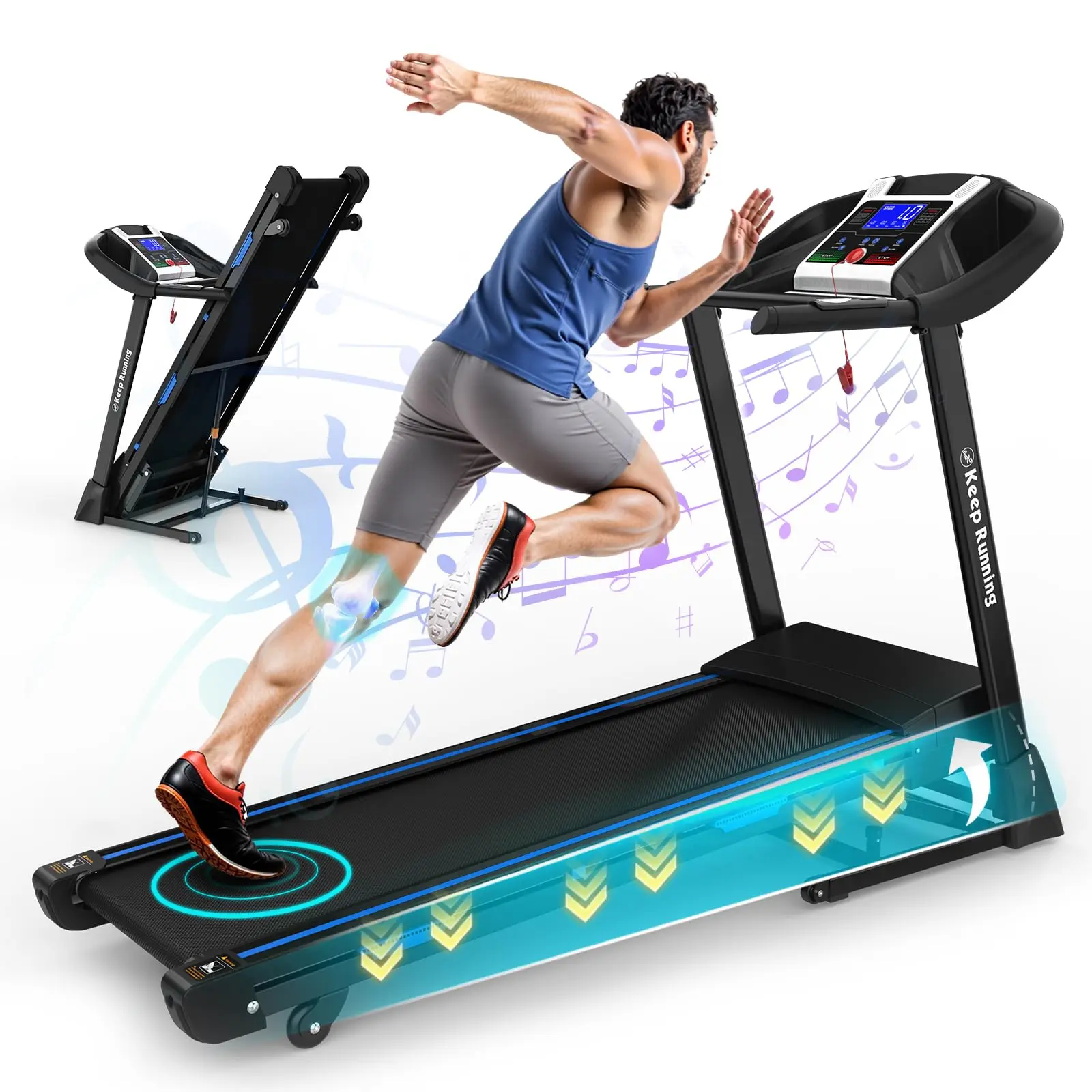 Treadmills for Home, Electric Treadmill with Automatic Incline, Foldable 3.5HP Workout Running Machine Walking, Double Running Board Shock Absorption Pulse Sensor Bluetooth Speaker APP FITSHOW. Home Gym Equipment Fitness Equipment summerwins
