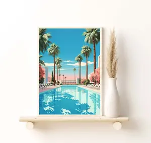 Swimming Pool La Piscine Summer Beach Poster, Palm Trees Swimming Pool Giclee Print, Summer Los Angeles Vibes Home Decor Gift Idea