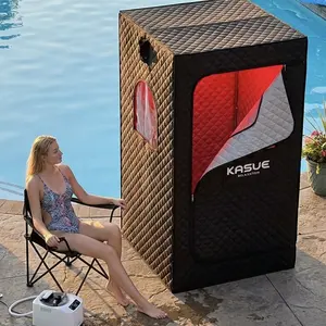 KASUE Upgraded Infrared Sauna Box for Relaxation,Detoxification,Portable Steam Sauna for Home with XL Steamer,Folding Chair,Multiple Layered Full Body Sauna Tent for Spa,Indoor,Outdoor,Gym-Black