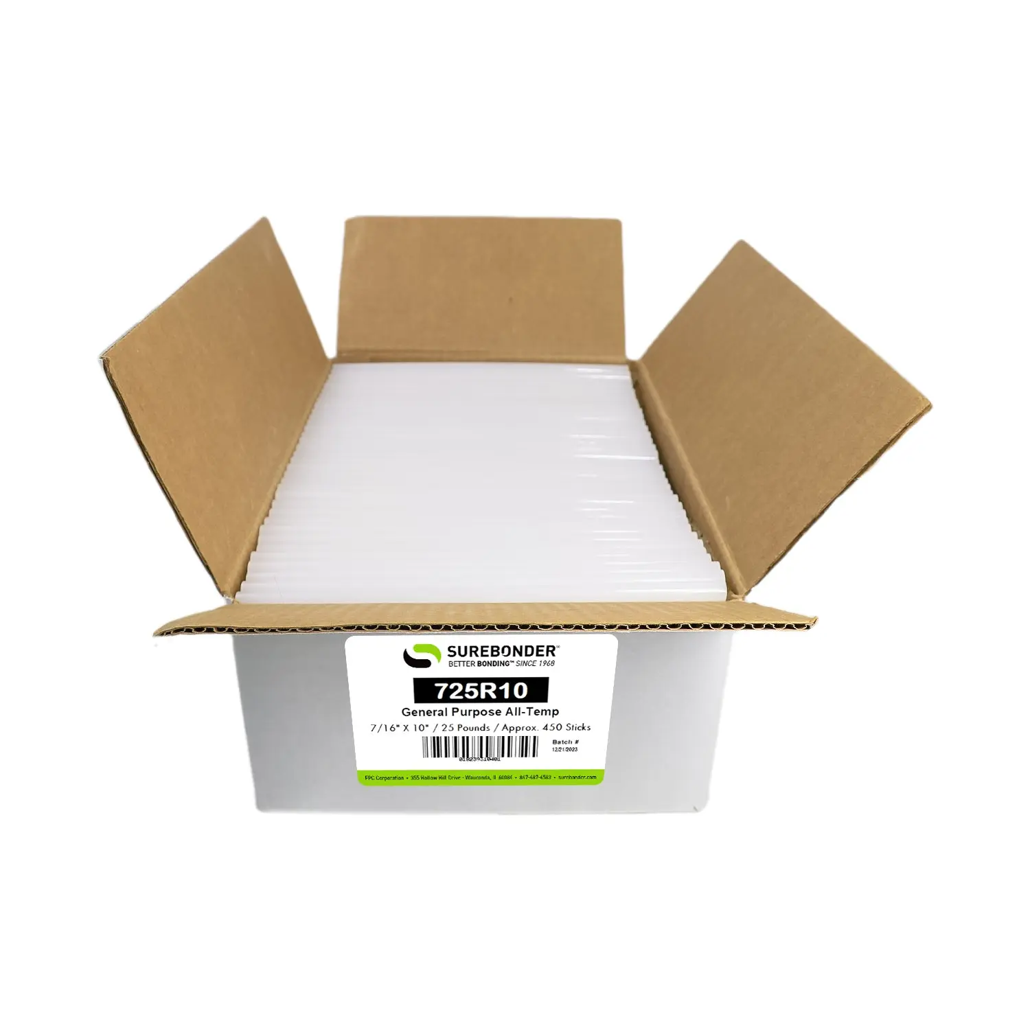 725R10 General Purpose All Temperature Hot Melt Glue Sticks - 7/16" x 10"  | 25 lb box