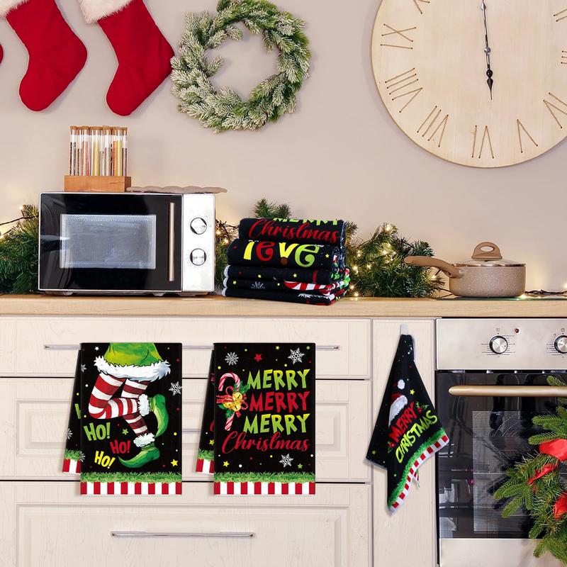 Christmas Clearance Sale Santa Claus 6 Pcs Whoville Christmas Kitchen Towels Feeling Joyous Kitchen Christmas Decor Santa Motifs Xmas Gift Absorbent Dishcloths Kitchen Cleaning Hand Towel Tea Towels Holiday Party Farmhouse Housewarming Bathroom Home Decor