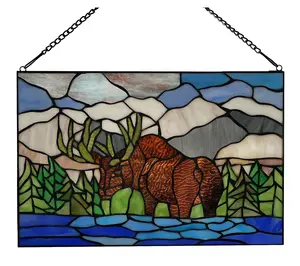 River of Goods 12"H Moose Mountain Stained Glass Window Panel