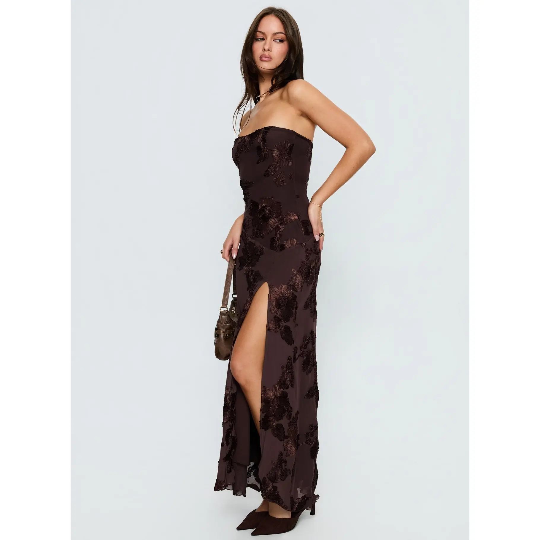 Maribeth Strapless Floral Maxi Dress Chocolate Brown - TikTok Shop