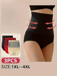 3-Pack High-Waisted Shapewear Briefs, /nude/, Plus Size, Postpartum Belly Control, Tummy Tightening, Fashionable Underwear