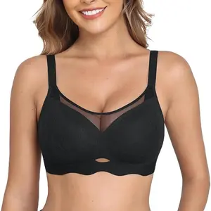 Bras for Women V Neck Wireless Bra Lifting Sexy Mesh Bra S-3XL