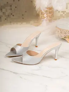 Women's Peep Toe Sparkly Stiletto Heel Mules, Open Back Slip-On Heeled Sandals, Casual Versatile Footwear for Daily Wear, Coffee Runs, Shopping Trips, Soft Insole for All-Day Comfort