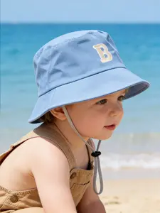 Baby Blue Letter Fisherman Hat, Adjustable Sun Protection Cap, Bucket Hat, 2-4 Years Old, All Seasons, Butterfly Pattern, Sun Bonnets