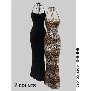 [LTO]2-Piece Leopard Print Camisole And Floor-Length Slim Bodycon Mini Skirt - TikTok Viral Animal Print!Stretch Fabric, Strap Design, Available In Multiple Colors (Brown/Black)  Perfect For#DateNightOOTD#CoquetteAesthetic#Y2KRevival.Fashionable, F