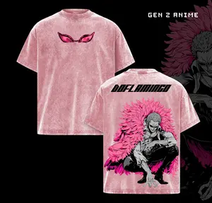 Limited Doflamingo Smile - One Piece OP 1.111 Oversized Washed Tee, Retro Unisex Graphic 90s Vintage Anime Manga Acid Washed Lightweight Cotton Washed Tee, Gift For Anime Fan, Anime Y2K Streetwear T-Shirt