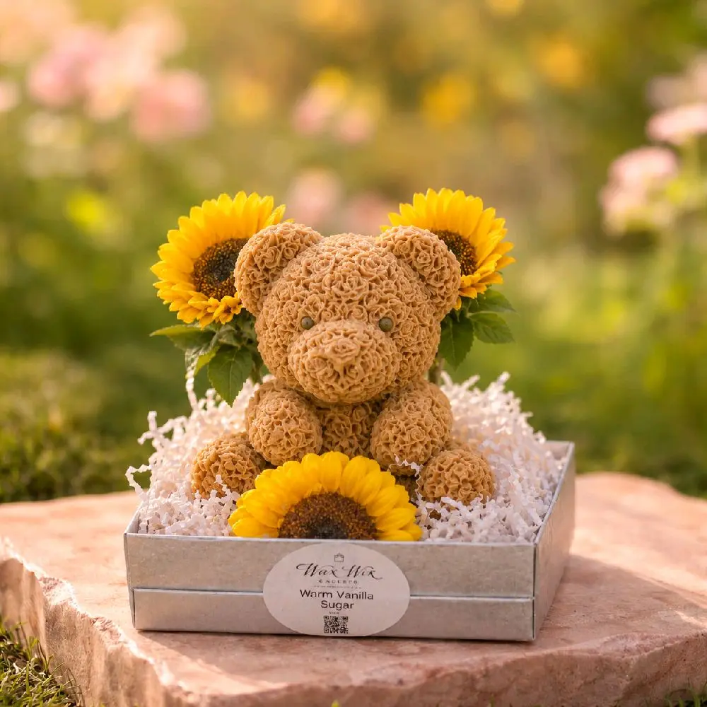 Cozy Sunflower Sugar Bear Fragrance Set – Warm Vanilla Sugar Scented Candle, Sunflower Wax Melts, Ceramic Wax Warmer, Home Decor & Home Supplies Item