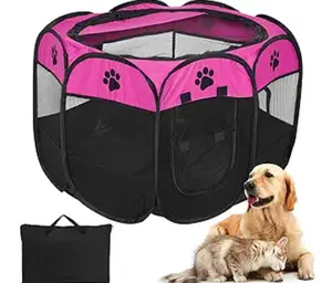Pet playpen, Cat Playpen, Dog Playpen Foldable Tent 8-Panel Mesh Cover Design Soft Oxford Playpen Kennel for Indoor/Outdoor Dog Cat Rabbit (S(28.5" x 28.5" x 16"), Pink)