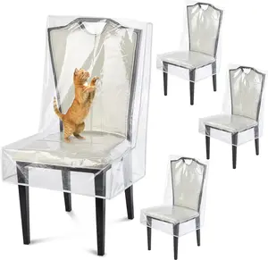 4 Pack Clear Plastic Dining Chair Seat Covers, Waterproof Anti Scratch Chair Protectors, Dust Stain Pet Claw Resistant Chair Covers Fit 16-23 Inch for Kitchen Home Use
