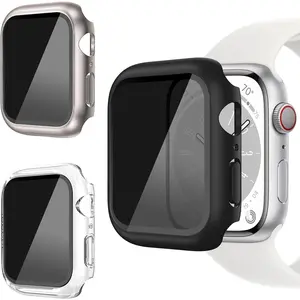 3 Pack Hard PC Case for Apple Watch Series 9/8/7 45mm, 30°Anti Spy Privacy Tempered Glass Screen Protector with Ultra-Thin Full Coverage Bumper Cover for Apple Watch Accessories