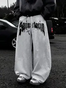 Street Style Dark Cross Sweatpants, Plus Size Loose Fit Wide Leg Casual Pants, Geometric Pattern, All Seasons Wear