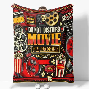 1PC Movie-themed blanket, suitable for all ages, featuring movie popcorn and film strip patterns, a perfect gift for adult birthdays, suitable for bedroom, living room, sofa, and bench, soft and comfortable flannel blanket