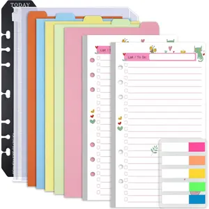 A6 Planner Inserts , 90 Pages Colorful 6-Ring Loose-leaf Planner Refills w/Binder Divider, Zipper Pouch, Ruler, Index Tab for Personal Journal, Filofax, Double-sided,Undated,6.9x3.7"