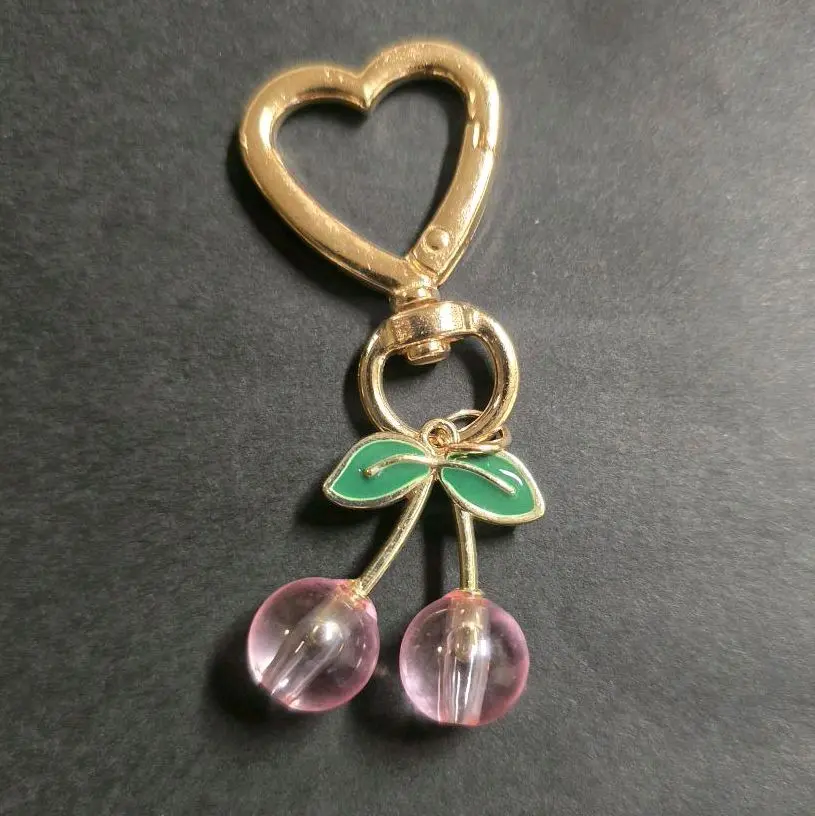 Cherry-Shape Pink Crystal Keychain, Elegant Gold-Finish Pendant, Unisex Fashion Accessory for Bag & Key Decoration