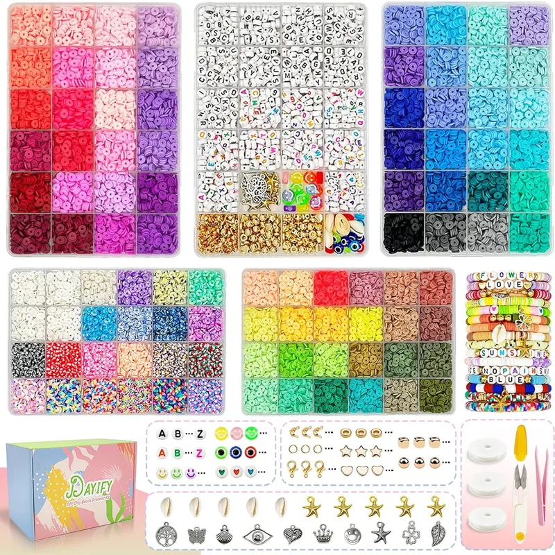 15500Pcs Clay Beads Bracelet Making Kit, 93 Colors 5 Boxes Polymer Clay Beads Heishi Letter Spacer Beads for Girls Jewelry Making, DIY Friendship Bracelet Craft Kit Charm Gift